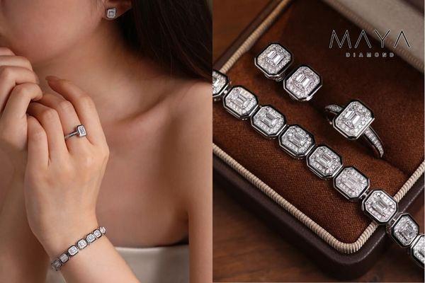 Bộ trang sức Emerald Bezel Setting của Maya Diamond