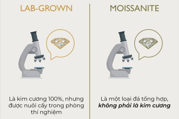 kim cương lab grown và moissanite