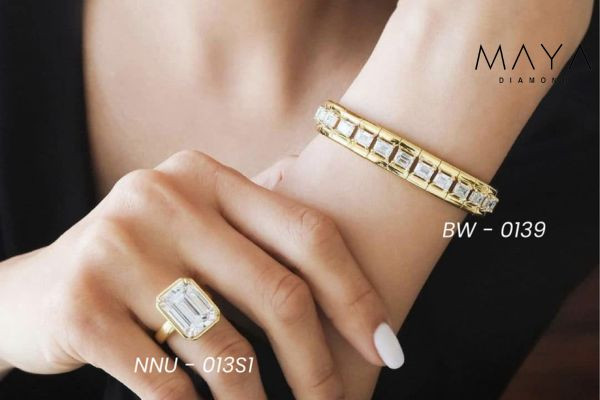 Lắc tay kim cương moissanite hai dòng chạm khắc 