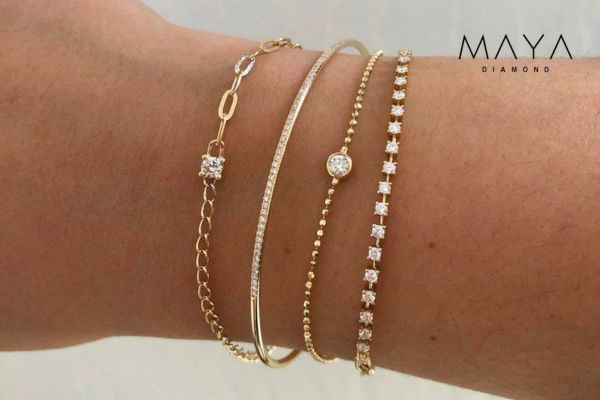 Lắc dây xích mảnh layer lắc tay bi kim cương