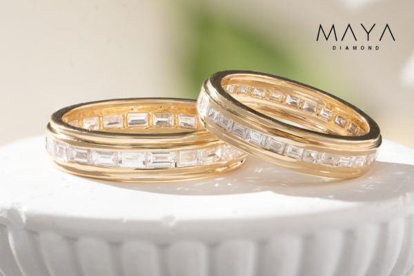 Nhẫn cưới viền vàng 18K ấm áp