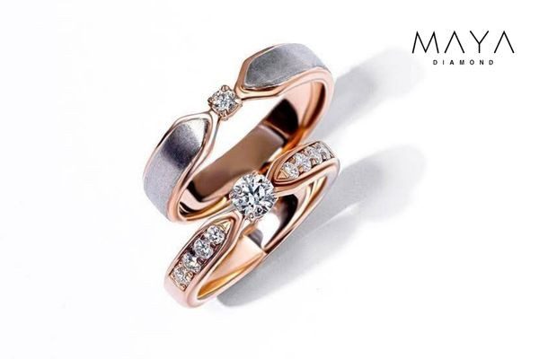 Mẫu nhẫn đôi phối 2 tone kim loại