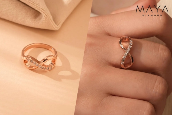 Nhẫn kim cương nhân tạo hình nơ vô cực