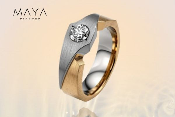 Nhẫn kim cương nuôi cấy nam phối vàng