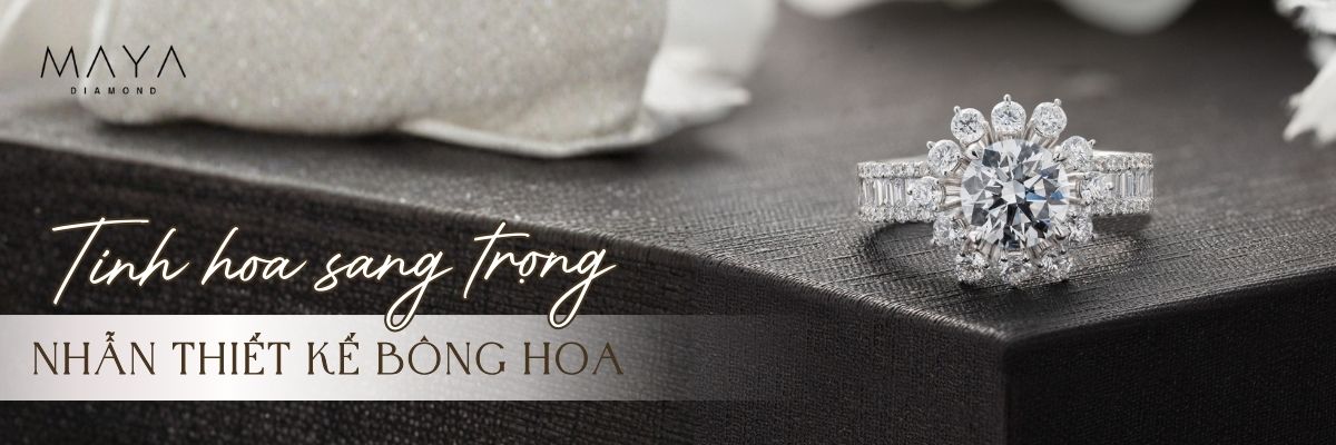 NHẪN KIM CƯƠNG THIẾT KẾ BÔNG HOA VÀNG TRẮNG SANG TRỌNG