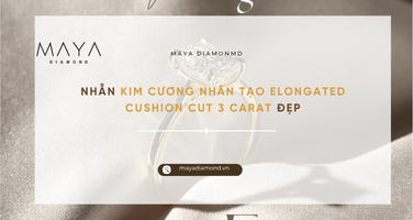 NHẪN KIM CƯƠNG NHÂN TẠO ELONGATED CUSHION CUT 3 CARAT ĐẸP